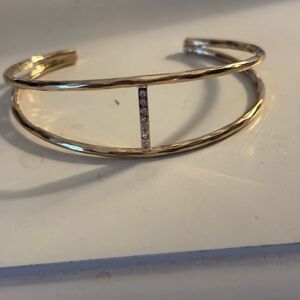 Gold Tone Crystal Bar Cuff Bracelet